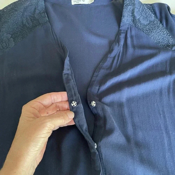 ORFEO Paris Women’s Maxi Dress Medium Navy Blue Sheer Cover Up Long Sleeve Beach - Picture 6 of 12